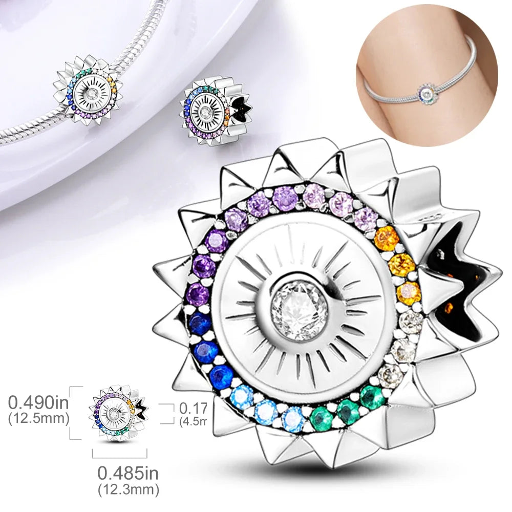 925 Sterling Silver Purple Flower & Butterfly Dangle Charm | Bead for 4MM Bracelet or Necklace DIY Jewelry Gift