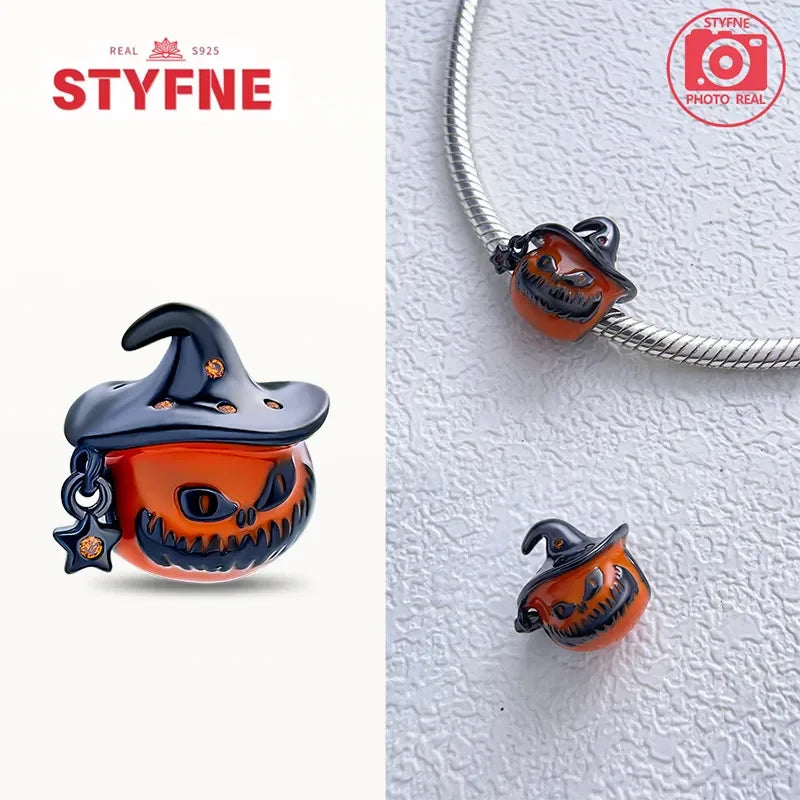 925 Sterling Silver Luminous Pumpkin Skull Charm – Halloween Series Beads Fit Original Pandora Bracelet Women DIY Jewelry Gift
