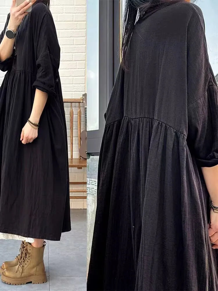 Retro Red Long Dress for Women | Loose High Waist Vintage Doll Style Skirt | Autumn Spring Casual Fashion Dress