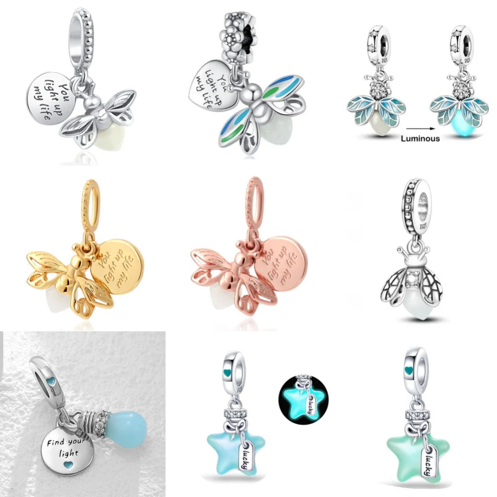 925 Sterling Silver Firefly Light Bulb Pendant | Fits Original Bracelet & Necklace | DIY Jewelry Charm for Women