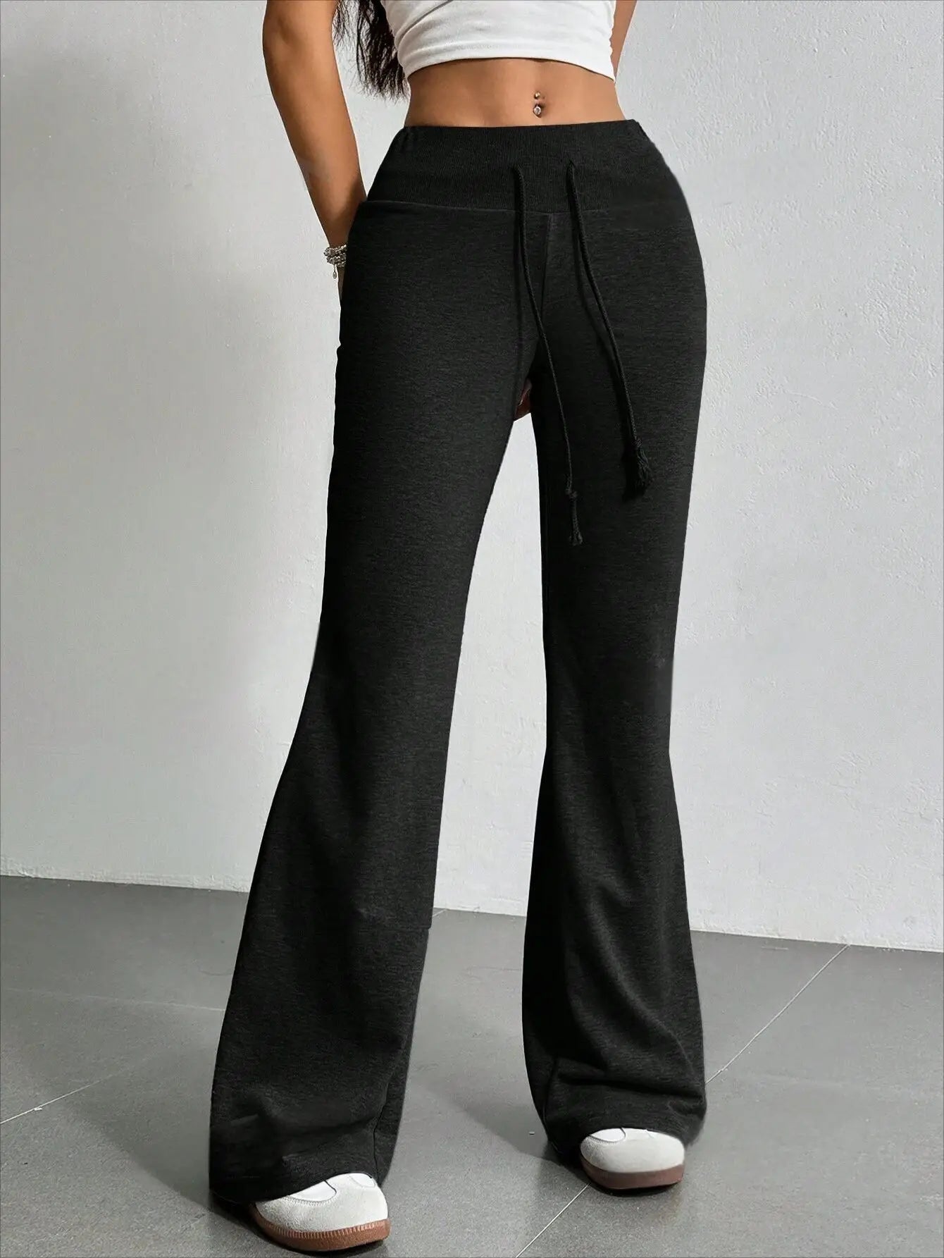 Autumn & Winter Women’s Solid Color Drawstring Bell-Bottoms – Casual Fashion Pants