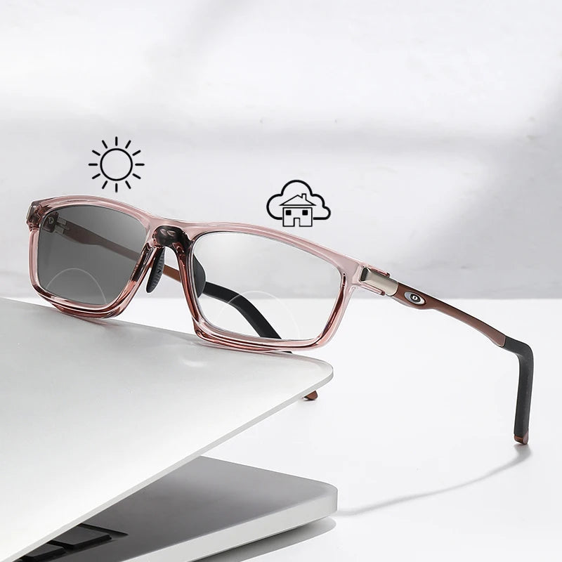 Photochromic Bifocal Reading Glasses for Men & Women – Anti-Blue Light Multifunctional Aluminum Magnesium Sports Eyewear