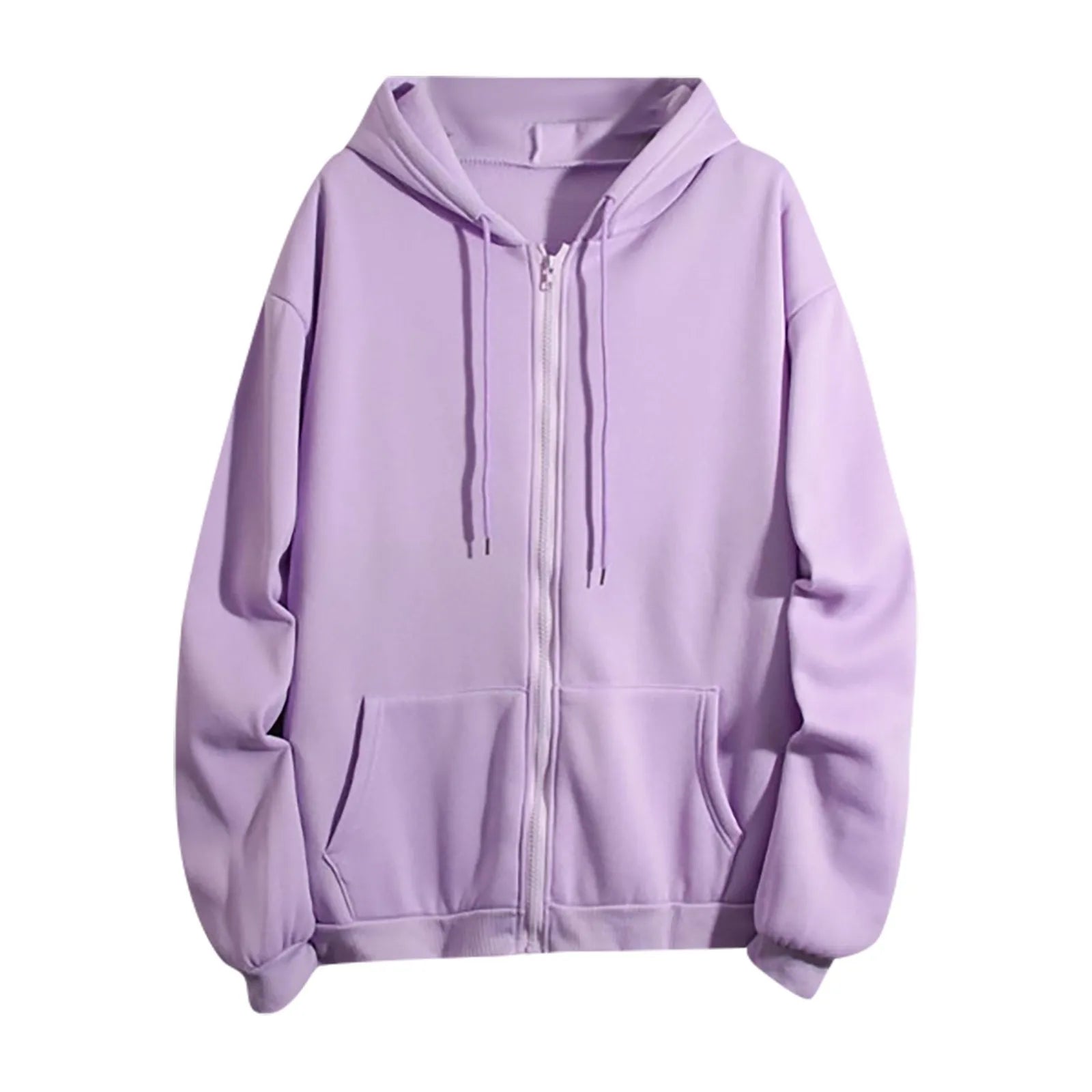 Spring Autumn Women Solid Color Hooded Sweatshirt Coat | Zipper Pocket Hoodie Jacket | Casual Outerwear Femme