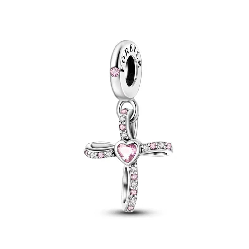 2025 New S925 Silver Spring Ball Bear Cross Pendant – DIY Bracelet Charm for Women