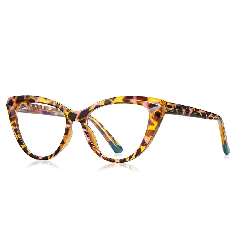 Blue Light Blocking Nearsighted Glasses – Cat Eye Spring Leg Prescription Spectacles for Women (-0.5 to -6.0)