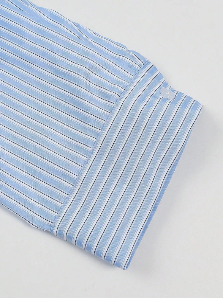 Women’s Striped Clash Collar Lace Pocket Shirt – Daily Casual Fashion Back to School Top 👚📚
