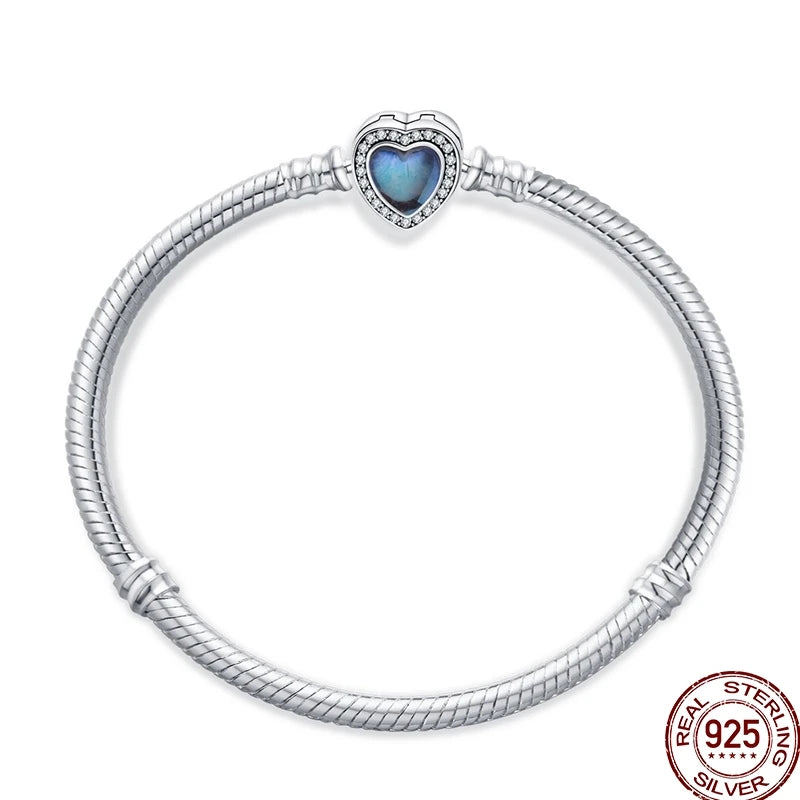 925 Sterling Silver Heart Moon Sun Clasp Charm Bracelet | 17–20CM Original Bracelet for Women | Fits Pandora DIY Beads Jewelry