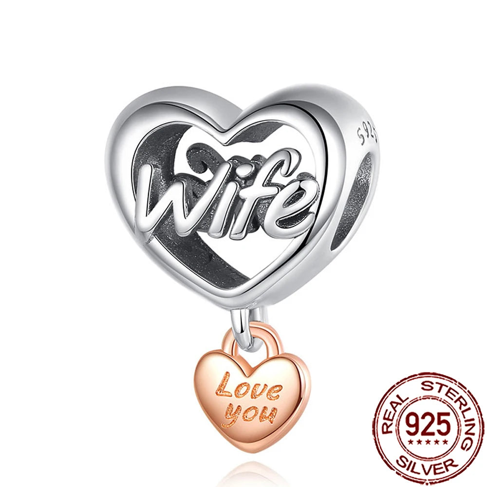 2025 New 925 Sterling Silver Family Love Heart Charm Beads | Sister, Daughter & Mother Pendant for Bracelets & DIY Jewelry