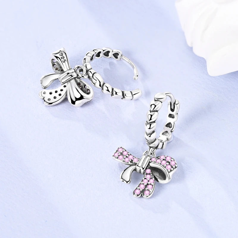 925 Sterling Silver Sweet Bow Heart Zircon Hoop Earrings | Women’s Shining Proluxy Fine Jewelry Gift for Engagement & Birthday