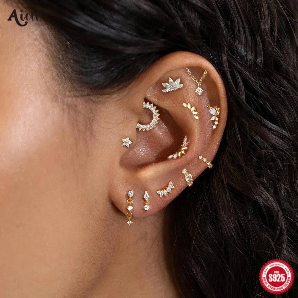 Aide 925 Sterling Silver Geometric Multi Piercing Stud Earrings for Women – K Gold Tassel Elegant Jewelry Gift