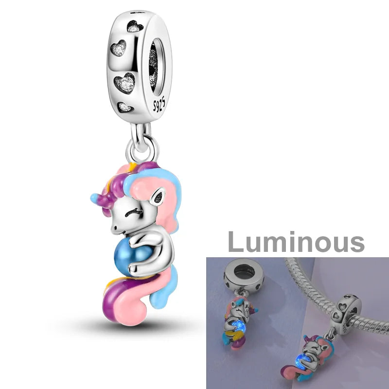 925 Sterling Silver Colorful Luminous Charms | Shell Turtle Star Beads