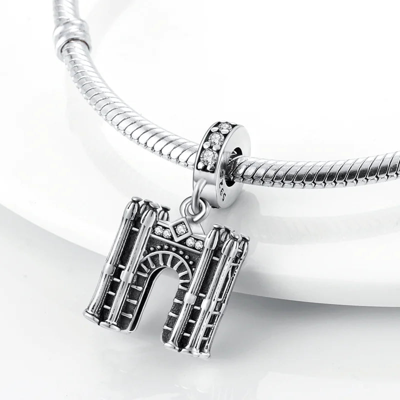 925 Sterling Silver Travel Around the World Charm Bead | Eiffel Tower & Triumphal Arch Dangle for Original Bracelet DIY Jewelry