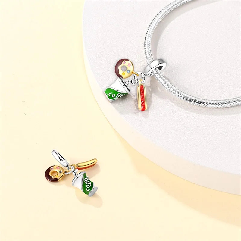 925 Sterling Silver Chocolate & Coffee Charm Beads | Fits Original Pandora Bracelet | DIY Jewelry Souvenir Gift