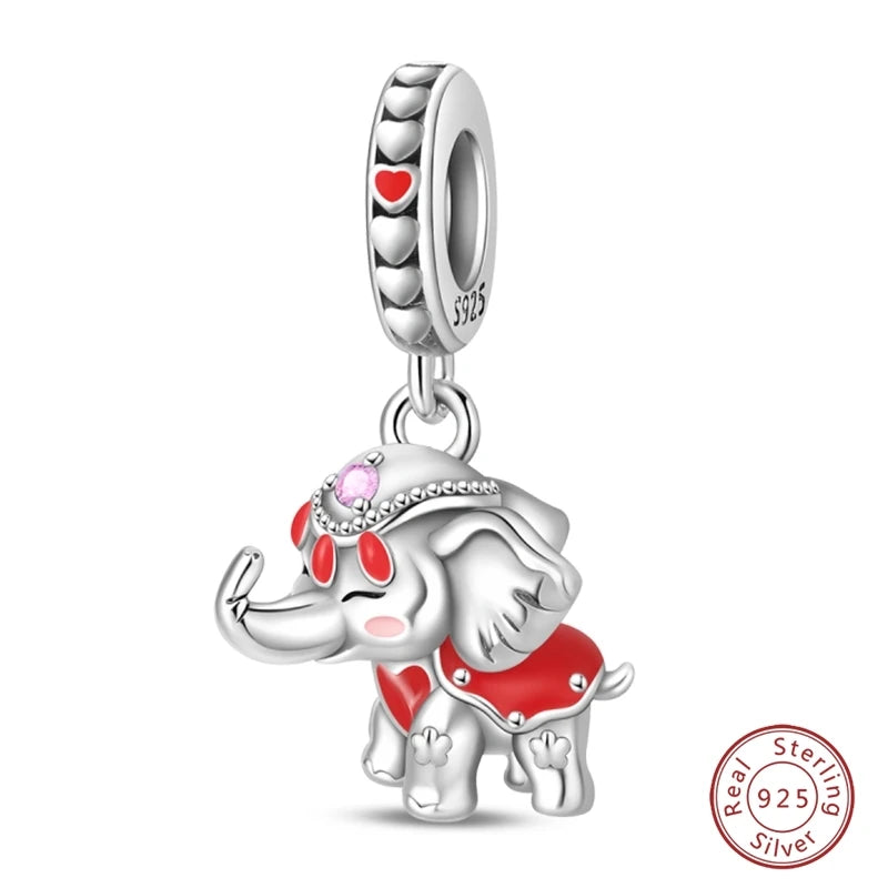 925 Sterling Silver Animal & Love Charms | Cat, Elephant, Bear, Swan & Easter Egg Beads Fit Original 3mm Bracelets DIY Jewelry