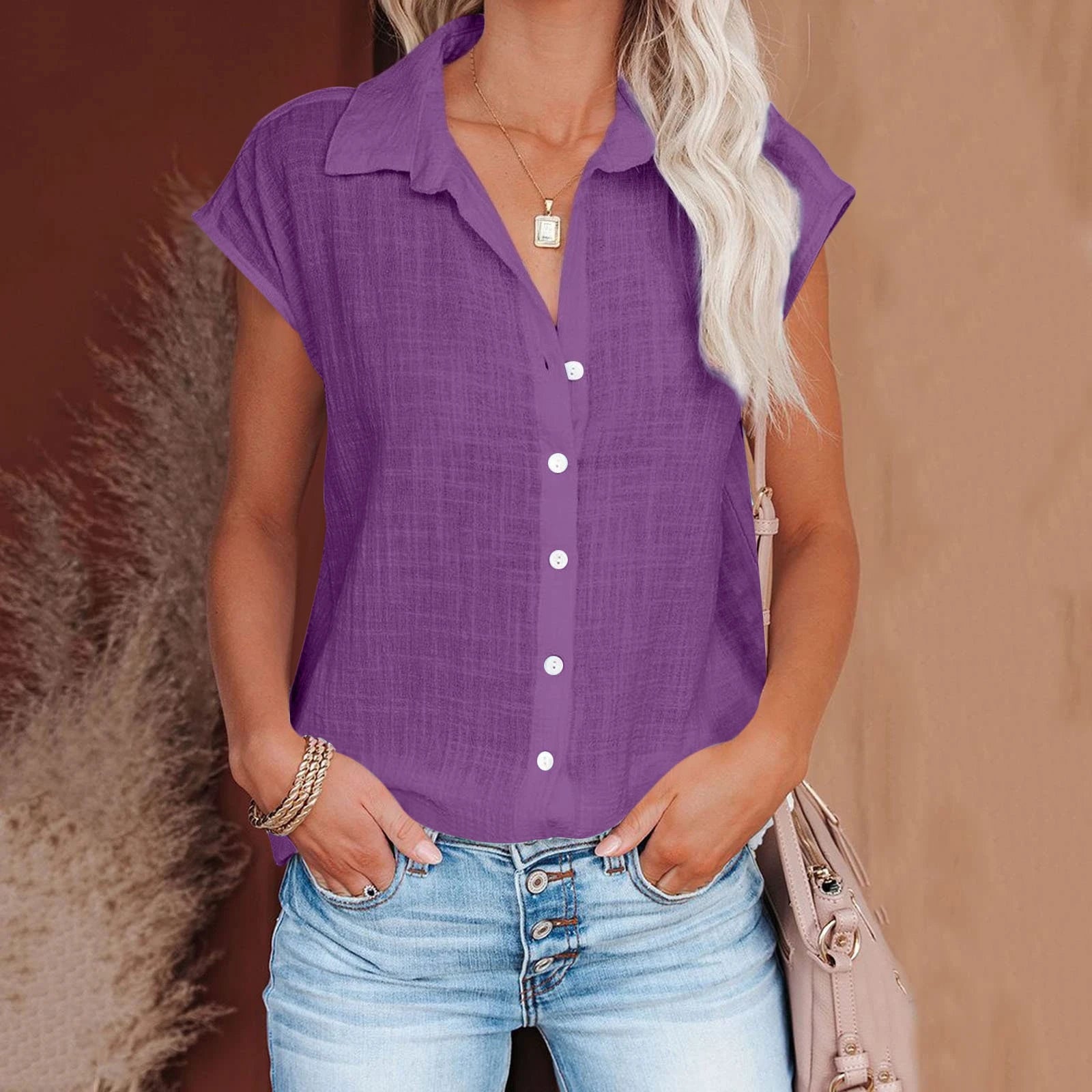 Summer Solid Cotton Linen Shirt for Women – Casual Short Sleeve Loose T-Shirt Ladies Thin Tee Top 🌿✨