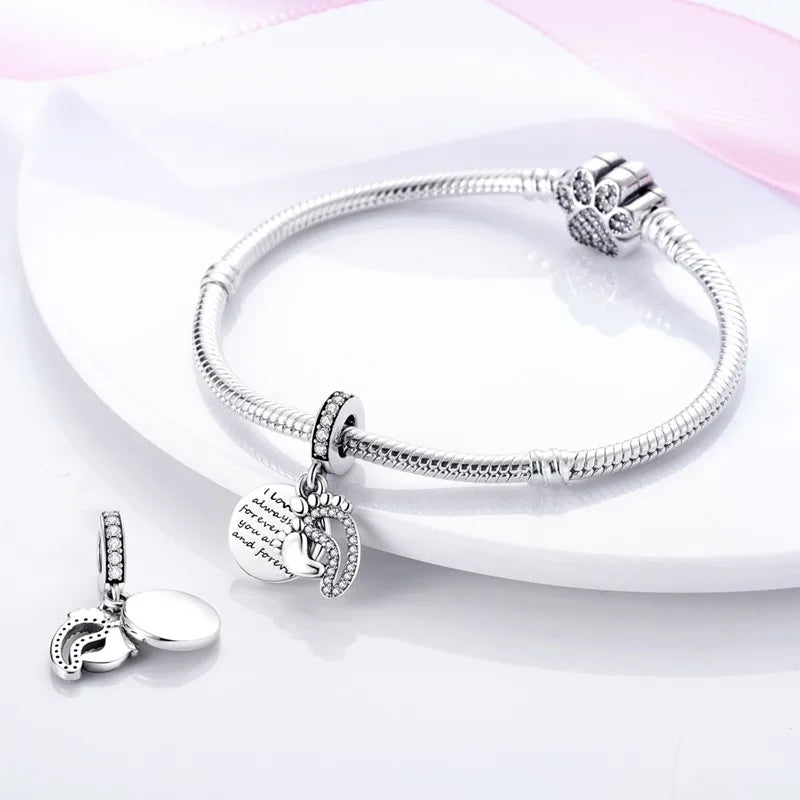 925 Sterling Silver Inlaid Zircon Love Heart & Snake Dangle Charm – Fits Original Pandora Bracelet, Women’s Jewelry Pendant Bead