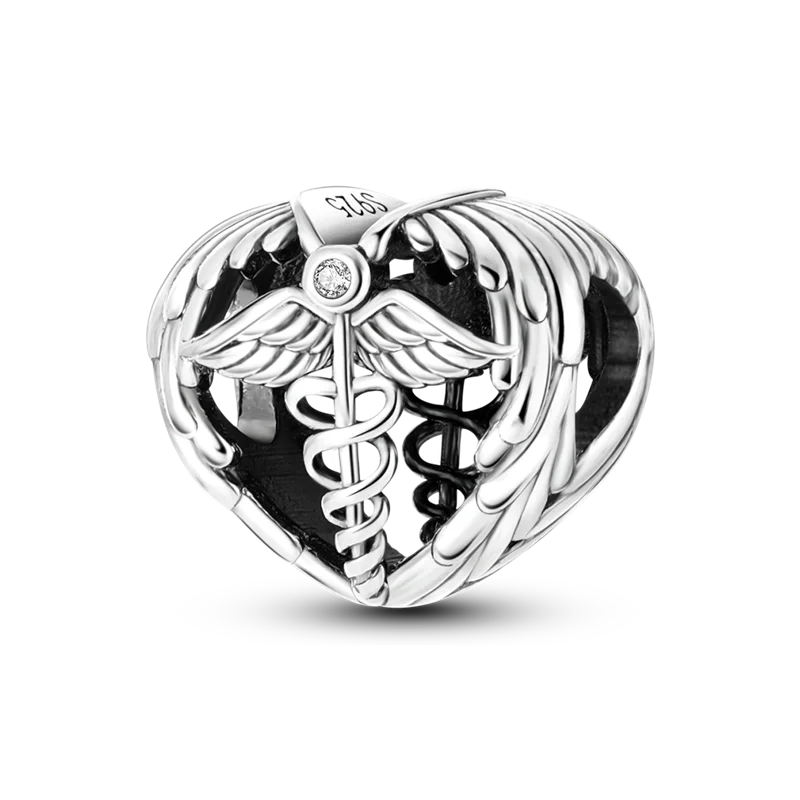 925 Sterling Silver Star, Moon & Heart Safety Chain | CZ Beads Angel Wing Charm for Original Bracelet DIY Jewelry