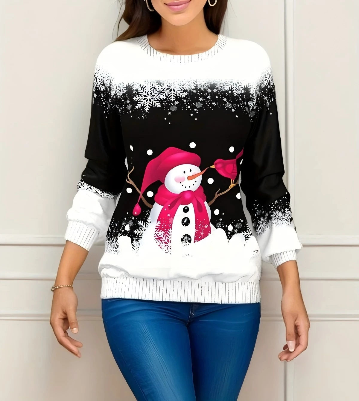 Festival Fashion Women’s T-Shirts | Christmas 3D Snowman Sweatshirt | Long Sleeve Pullover Tops for Winter