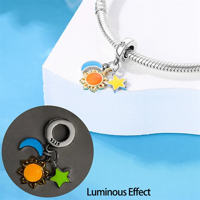 925 Sterling Silver Colorful Luminous Charms | Shell Turtle Star Beads