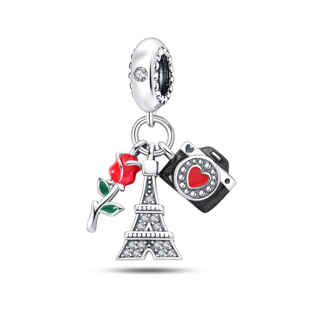925 Sterling Silver Golden London Big Ben Charm Pendant | Travel Series Bead for Women DIY Bracelet Jewelry Gift