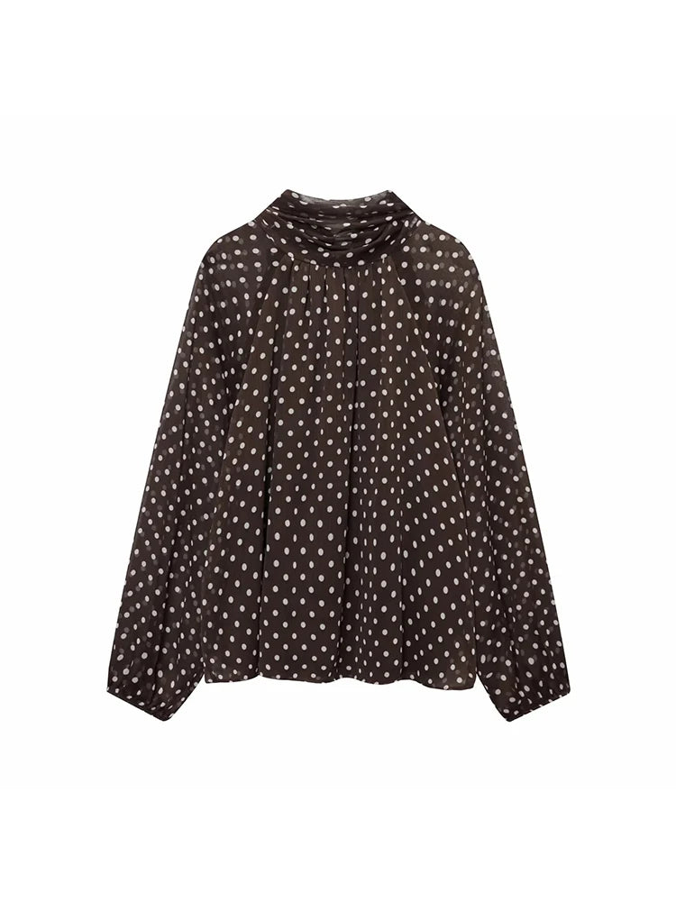 Women’s Long Sleeve Bow Collar Blouse – Elegant Dot Print Shirt Tops 👚✨