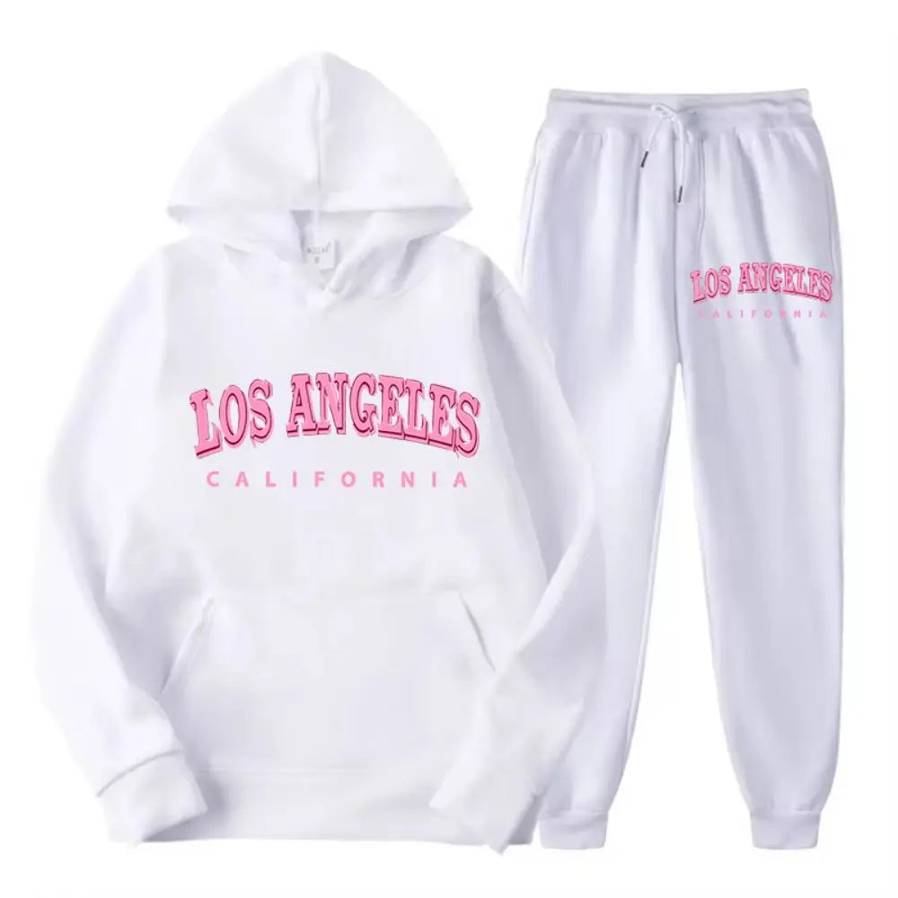 Women’s Two-Piece Street Hoodie & Pants Set – Los Angeles California Print Fleece Sportswear 🏙️✨