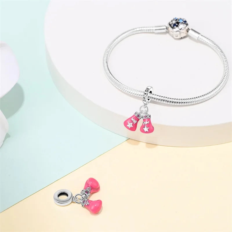 925 Silver Plated Magic Mirror Princess Angel Pink Charm Beads | Fits Original Pan 925 Bracelet | Exquisite DIY Jewelry