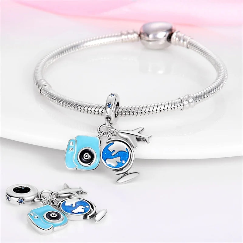 925 Sterling Silver Travel & Luggage Attractions Zircon Charm Beads | Fit Pandora Bracelet