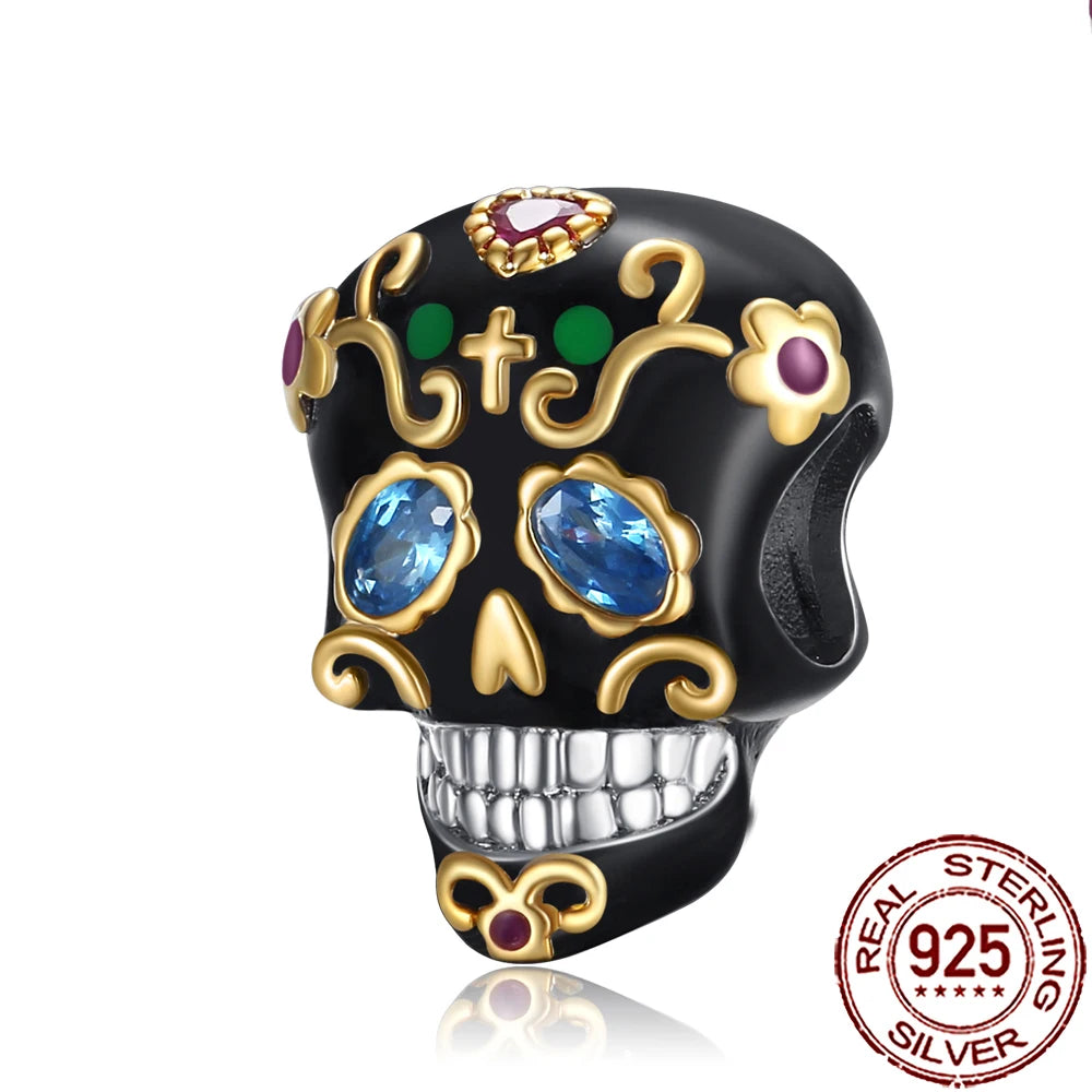 Gothic 925 Sterling Silver Grim Reaper Skull Charm Bead Fit Pandora Bracelet