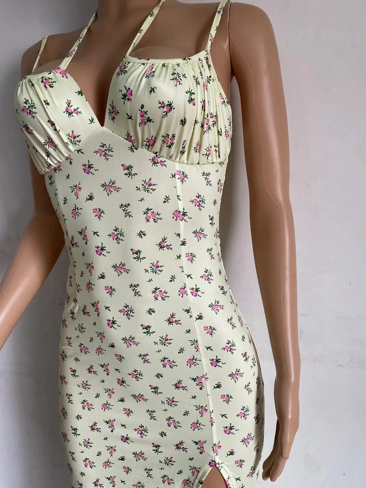 Womens Bandage Pleated Floral Dress Summer Clothes Aesthetic Clothing Elegant Party Sleeveless Backless Spaghetti Strap Dresses