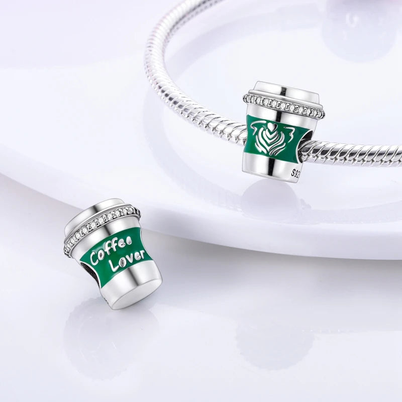 925 Sterling Silver Dessert Afternoon Tea Charm – Coffee, Cake, Pizza & Fries Beads Fit Original Pandora Bracelet DIY Jewelry