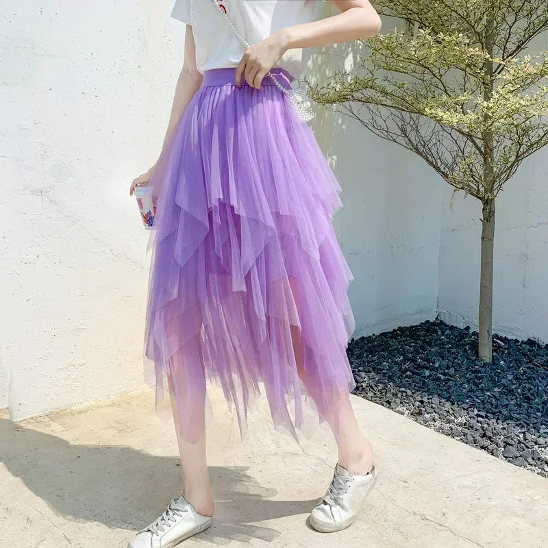 Women’s Summer Tutu Skirt – Harajuku High Waist Tulle Mesh Midi Faldas 👗✨
