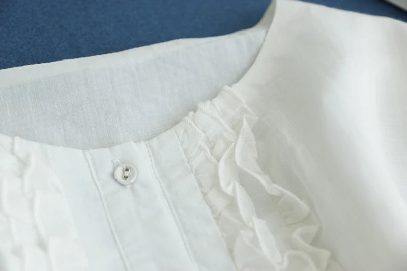 Japanese Style Women’s Long Sleeve Cotton Linen Dress | Wooden Ear Design Loose A-Line Skirt with Waist Belt