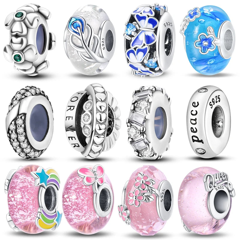 925 Sterling Silver Round Colored Zircon Spacer Beads – Fits Pandora Original Bracelets DIY Exquisite Party Jewelry