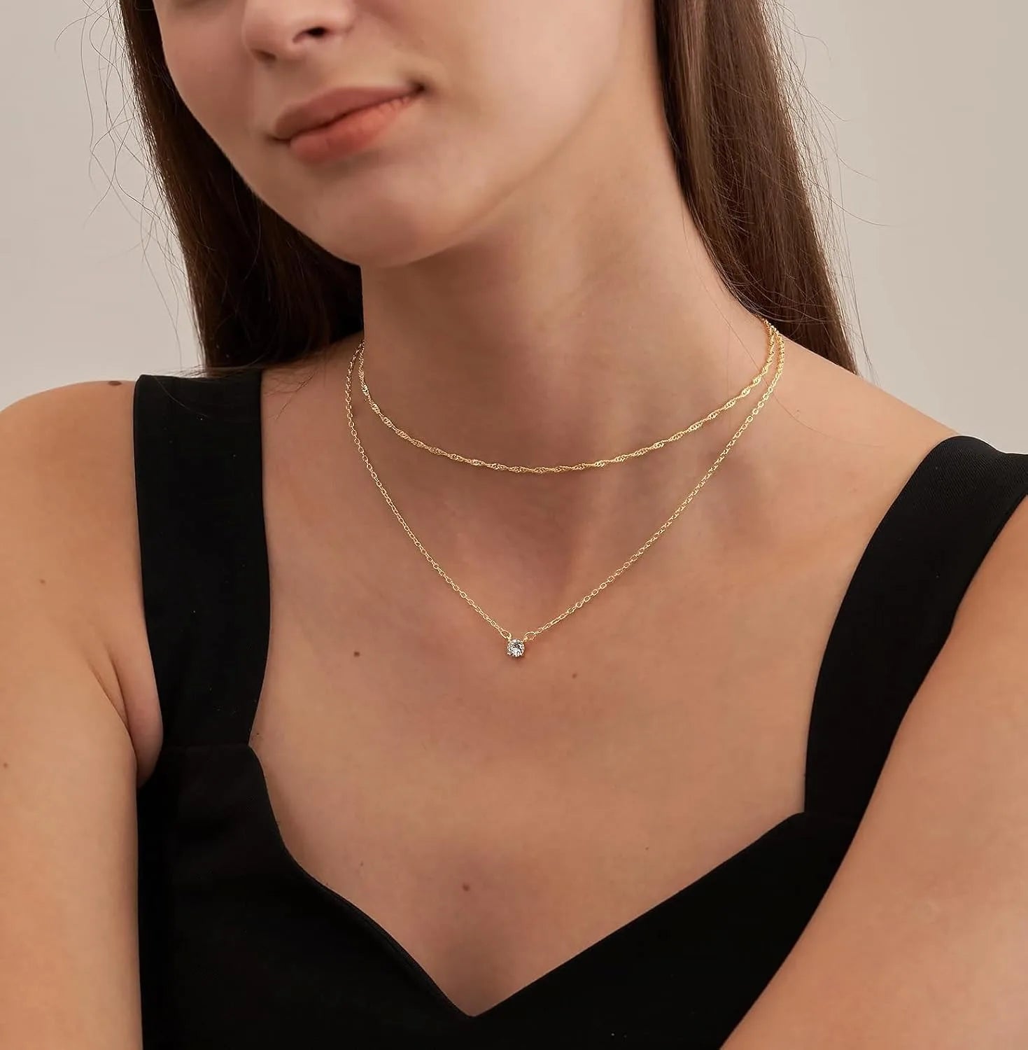 Diamond Necklace for Women – K Gold/Sterling Silver Simple Choker Necklace Gift