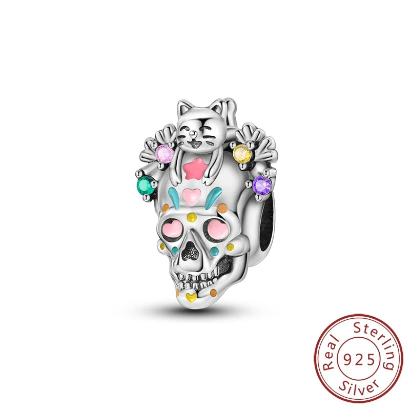 925 Sterling Silver Halloween Series Charms | Pumpkin, Witch, Skull & Candy Beads Fit Original Bracelet DIY Jewelry