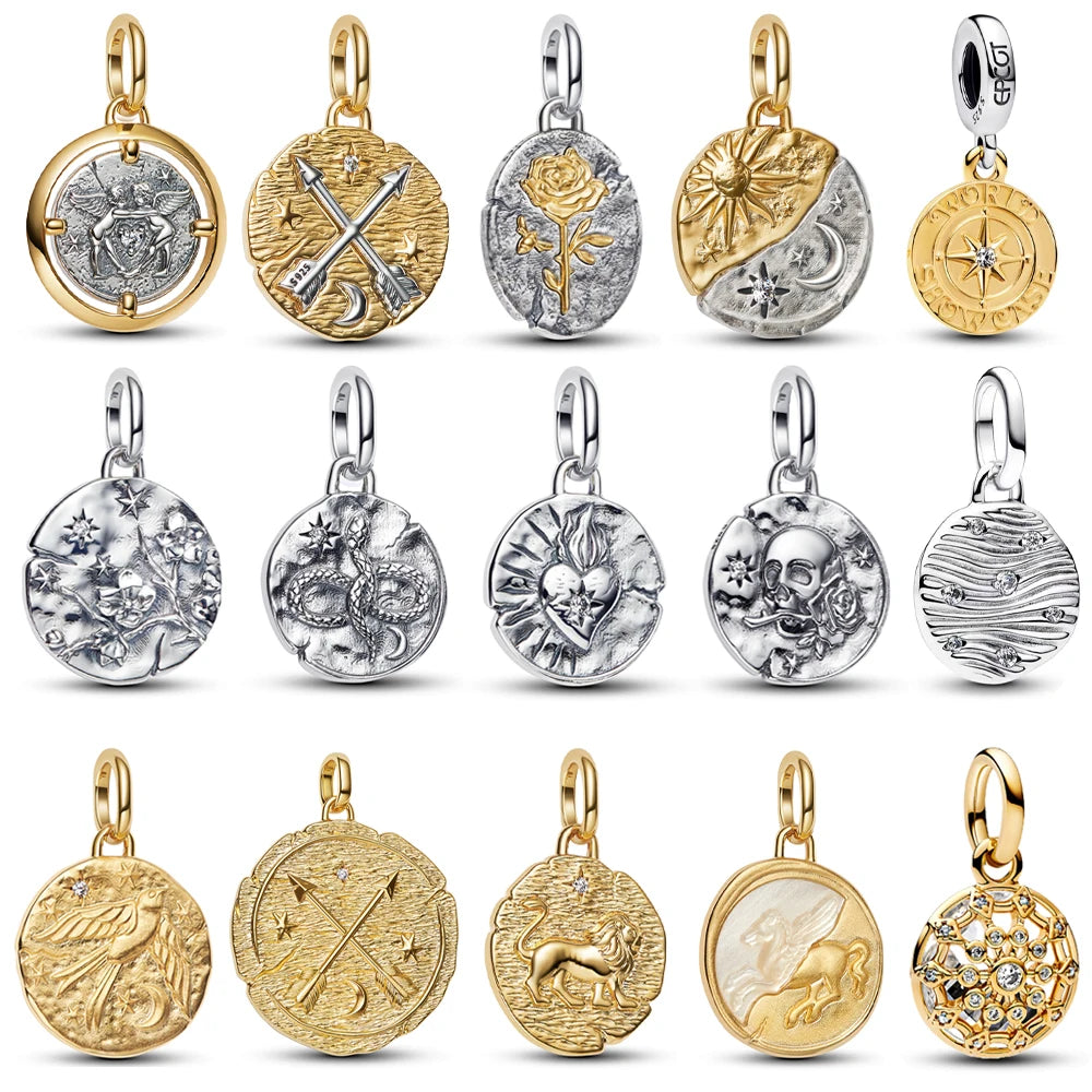 Authentic 925 Sterling Silver Rose & Cherry Blossom Medallion Charm for Bracelet & Necklace DIY