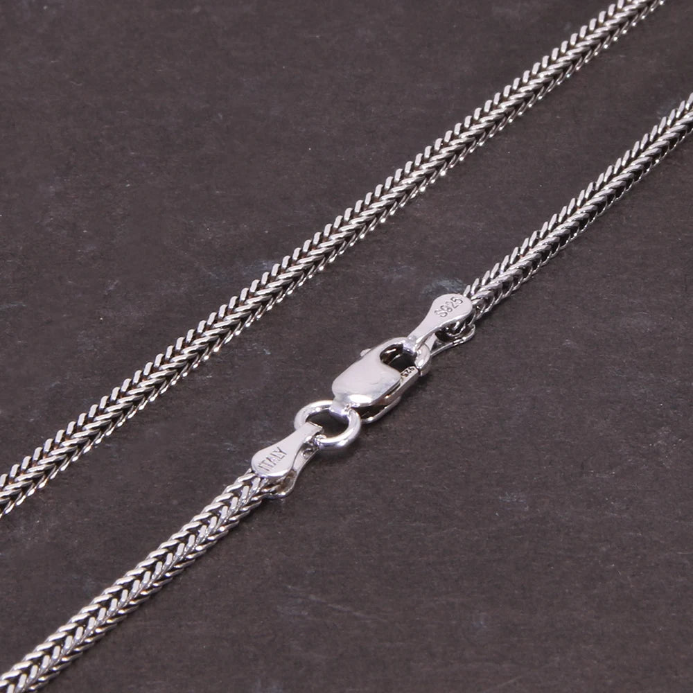 Real S925 Sterling Silver Foxtail Necklace for Men – 1.6mm Solid Snake Bone Chain Vintage Jewelry