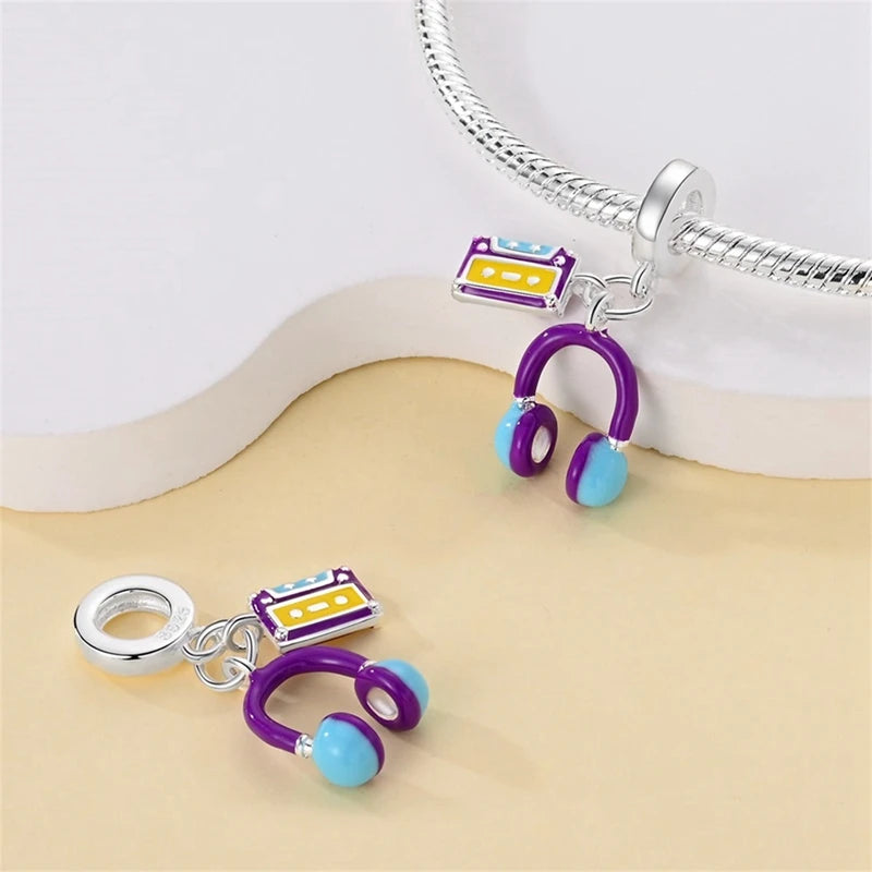 925 Silver 🎧 Enamel Earphone Charm Bead | Pandora Fit DIY Jewelry