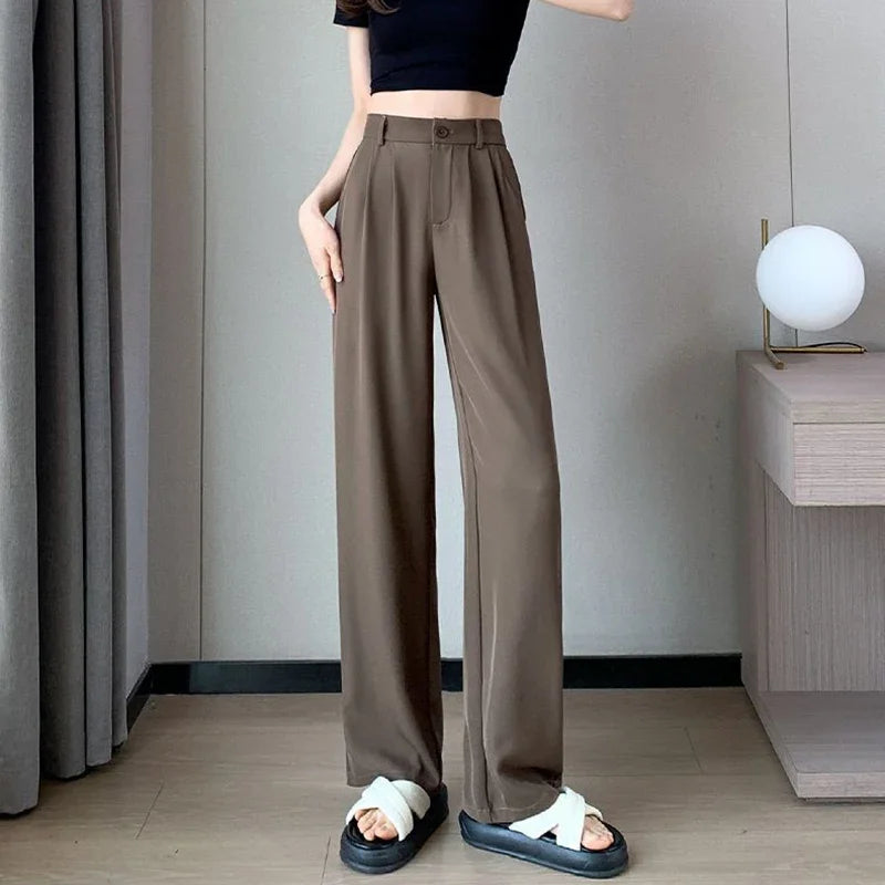 Women’s Classic Straight-Leg Suit Pants | Korean Casual Baggy Slacks | Elegant Long Trousers for Ladies