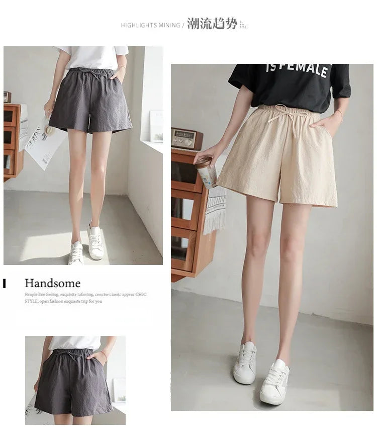 2024 Women’s Cotton Linen Summer Shorts – Casual Solid High Waist Loose Shorts with Pockets | Plus Size Soft Girls Shorts