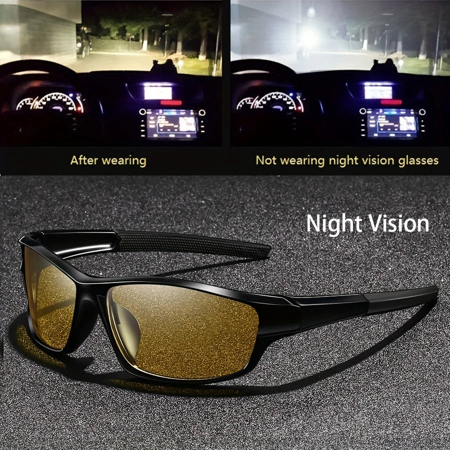 Square Yellow Night Vision Anti-Glare Goggles – Men & Women Driving, Fishing, Beach Sunglasses | UV Protection Polycarbonate Glasses