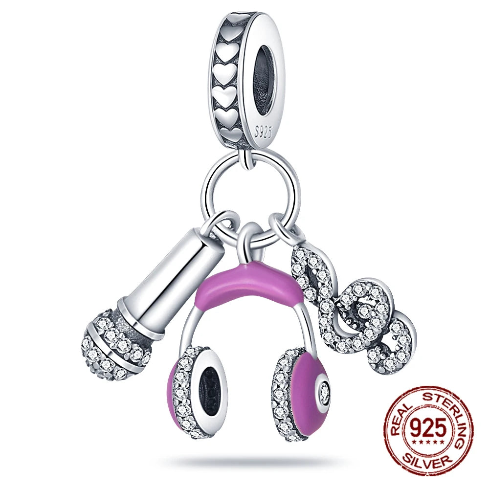 925 Sterling Silver Purple Flower & Butterfly Dangle Charm | Bead for 4MM Bracelet or Necklace DIY Jewelry Gift