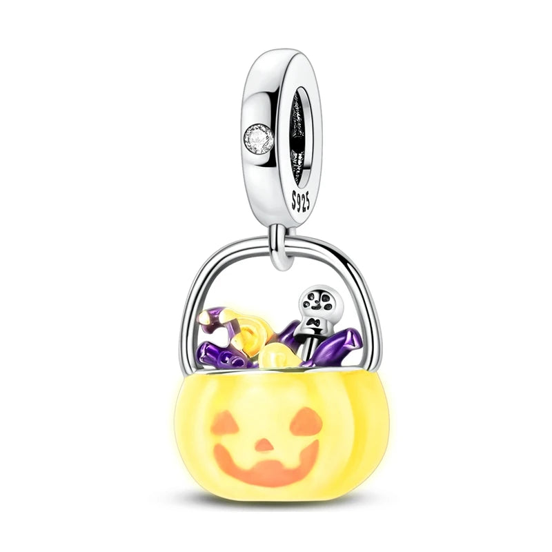 925 Sterling Silver Halloween Series Charms | Pumpkin, Witch, Skull & Candy Beads Fit Original Bracelet DIY Jewelry