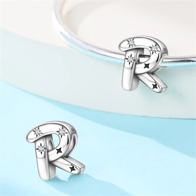 Classic 925 Sterling Silver A–Z Alphabet Charms | Letter Beads with Stars Fit Original Bracelet DIY Jewelry for Women