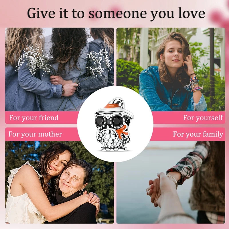 Halloween 925 Sterling Silver Charms | Pumpkin Skeleton Witch Bat Beads for Bracelet DIY Jewelry