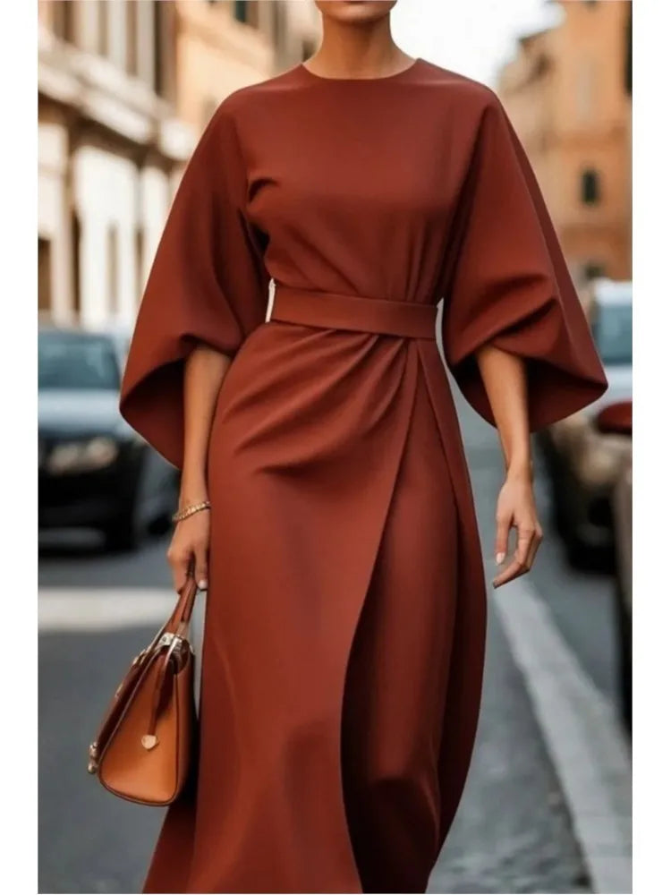 Elegant Long Sleeve Black Maxi Dress for Women | 2025 Loose O-Neck Casual Fashion Long Dress