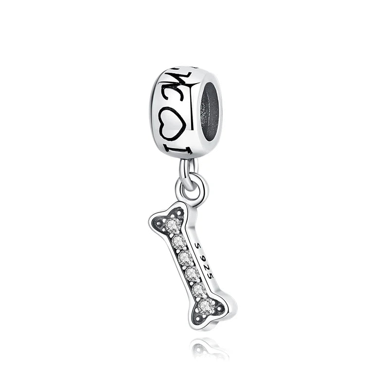 Original Sterling Silver Pet Paw Charm | Love Dog Cat Print Beads for Pandora Bracelets & DIY Jewelry