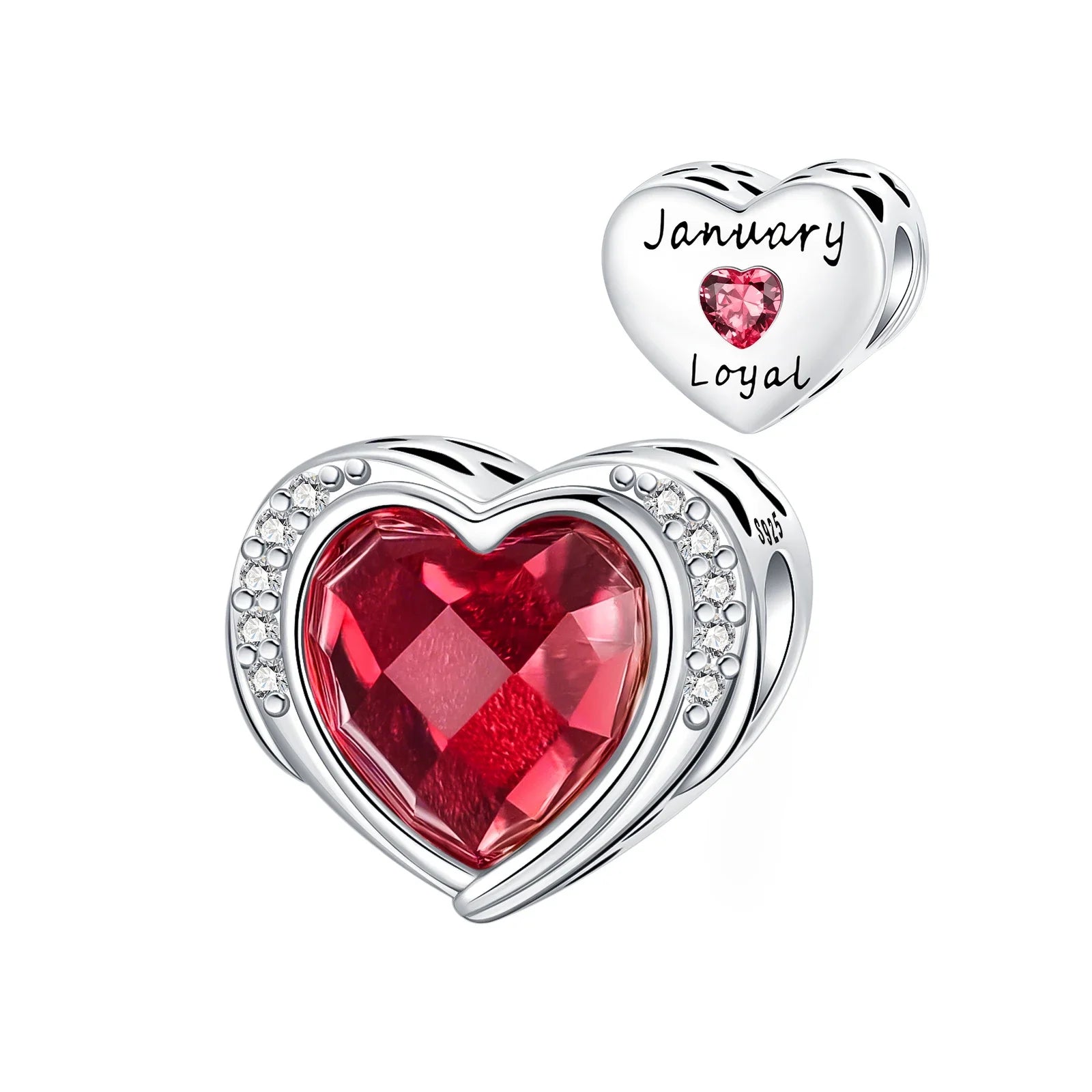 925 Sterling Silver Birthstone Love Pendant Charm | January–December Zircon Bead for Bracelet & Necklace DIY Jewelry Gift