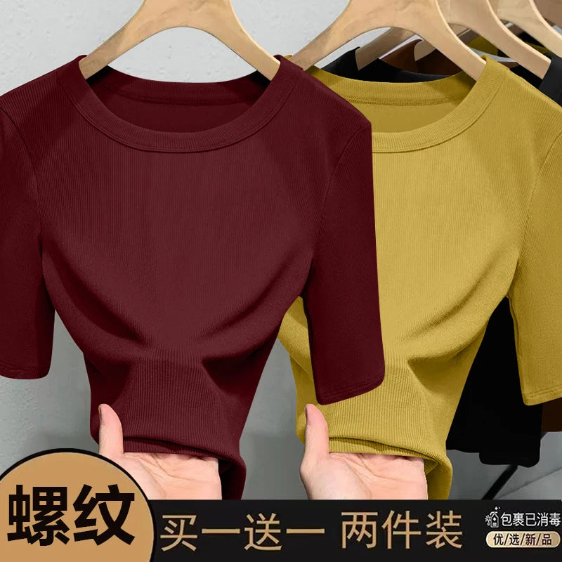 Slim Fit Ice Silk T-Shirt for Women | Summer Breathable Short Sleeve Top | Casual Round Neck Base Shirt